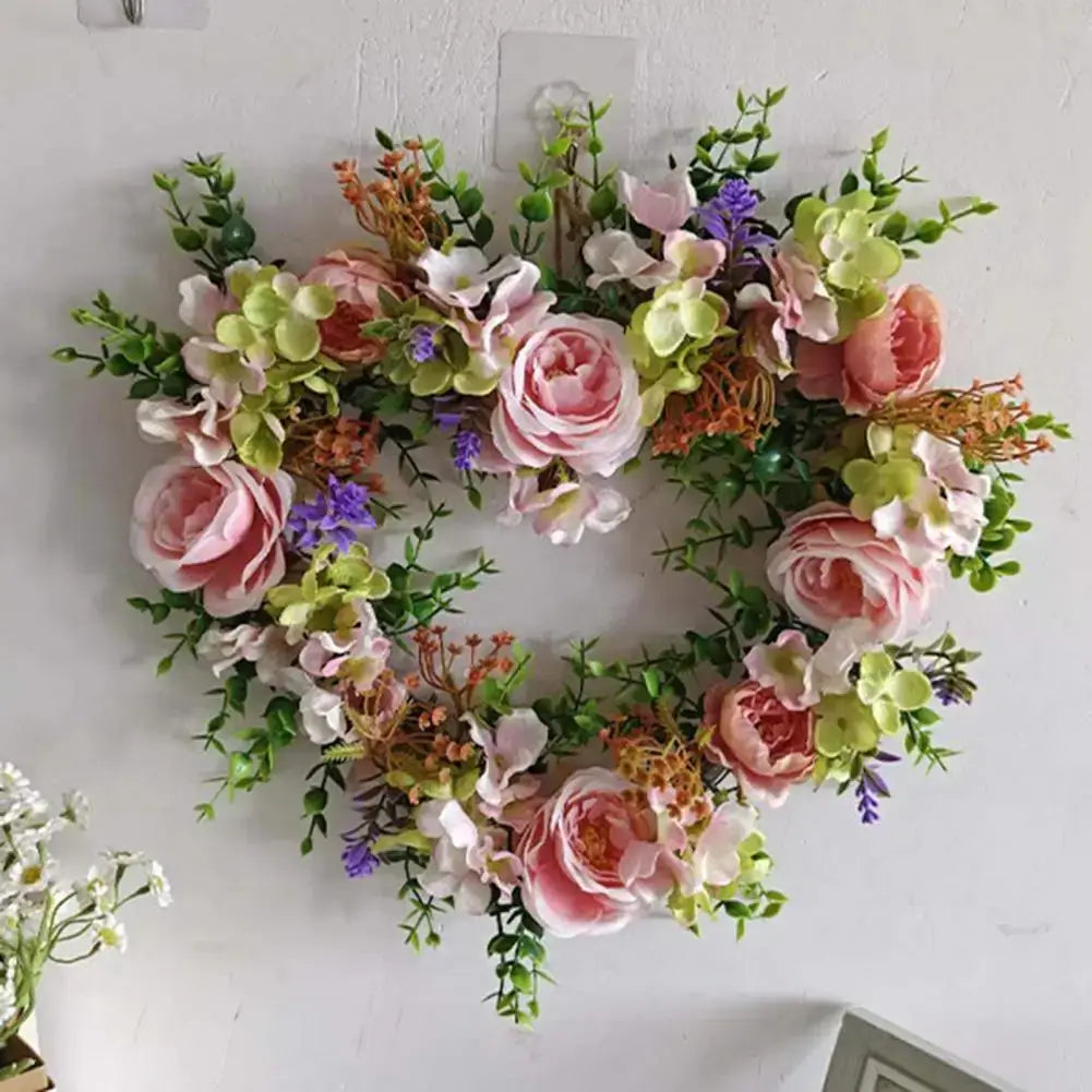 Valentines Wreath For Front Door Heart Shape Artificial Rose Flower Garland Silk Fake Peony Wedding Wall Hanging Decoration