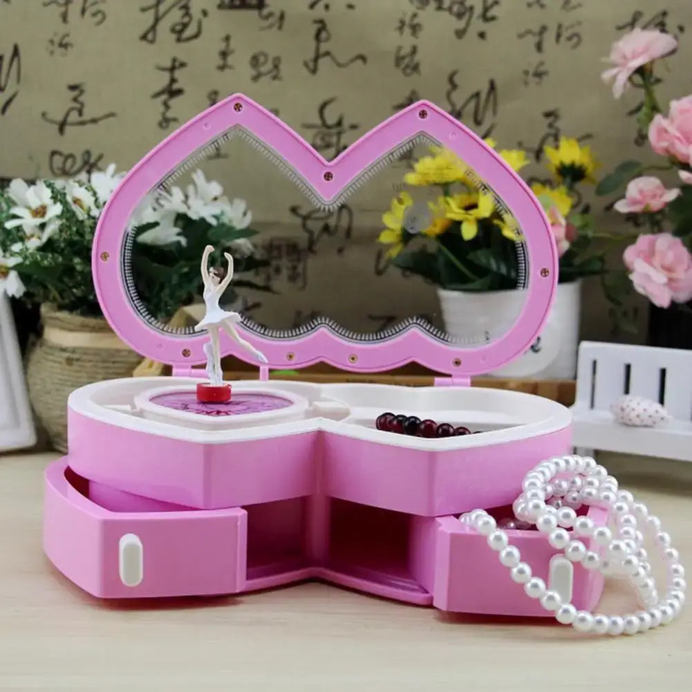 Ballerina Music Trinket Box Heart Shape ABS Storage Holder Clockwork Music Jewelry Storage Box for Children Gifts