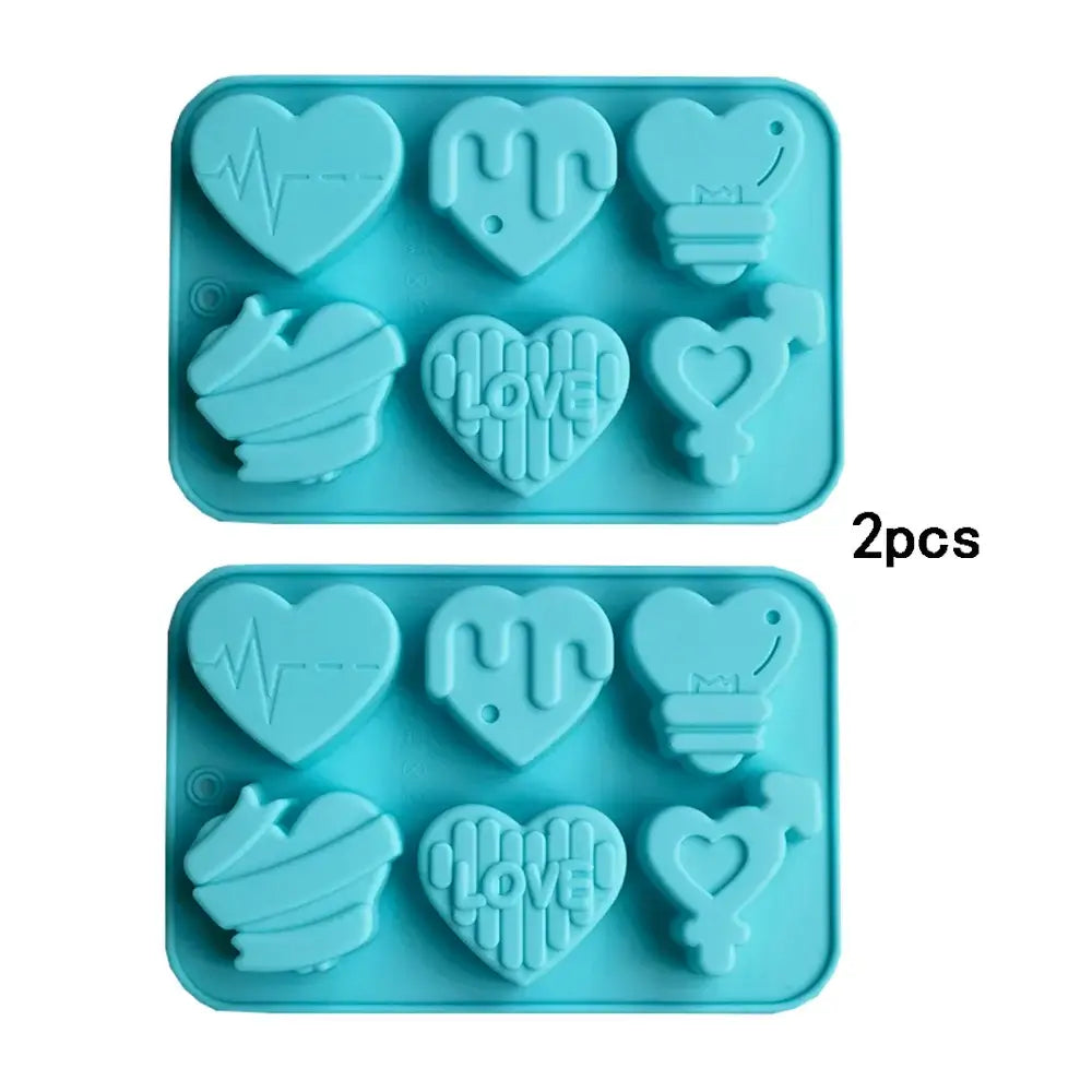 1/2pcs 6 Holes Love Silicone Candy Mold DIY Heart Shaped Candle Soap Mould Chocolate Pudding Jelly Cake Decoration Baking Tool