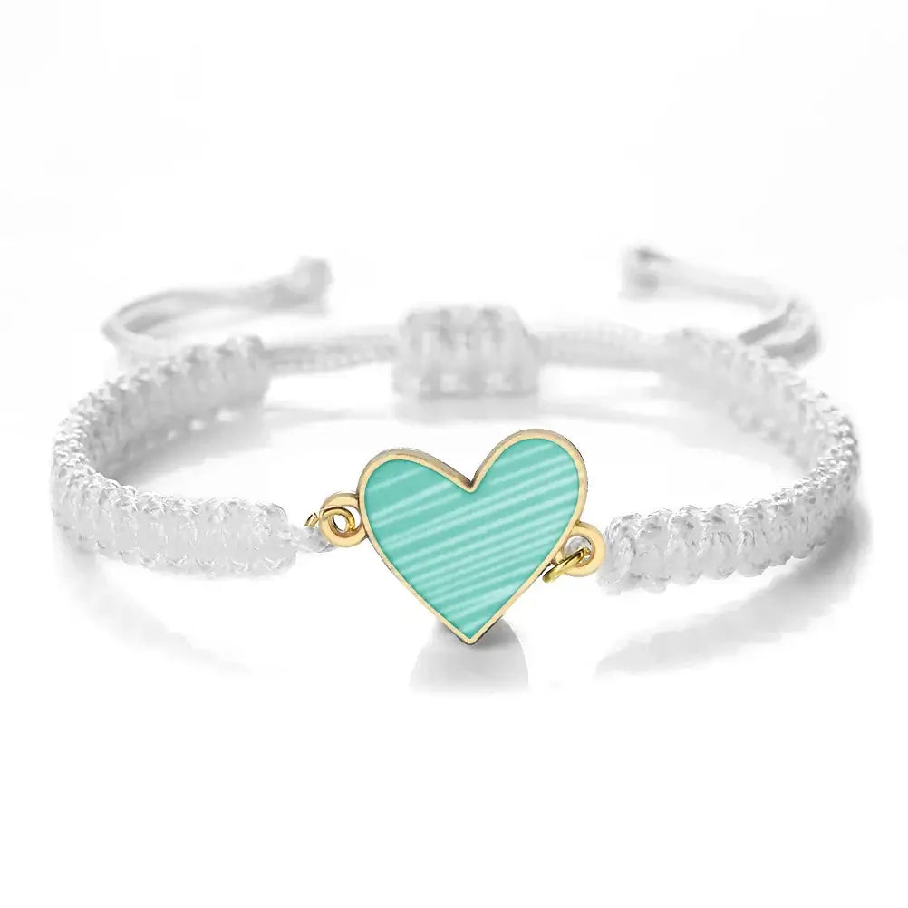 Mint Green/Military Green/White Heart Shaped Pendant Bracelet Adjustable Braided Bangles Summer Love Limited Jewelry for Couples