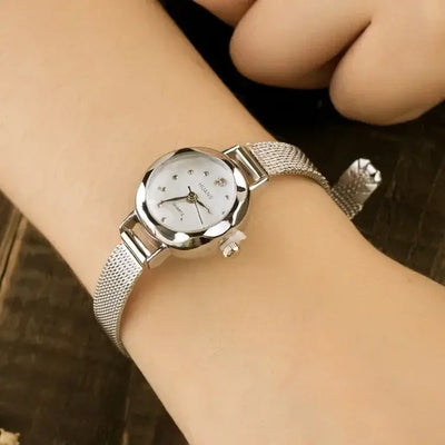 Women Ladies Stainless Steel Mesh Band Wrist Watch Trend Female Watch Stainless Steel Case Classic Silver Simple Reloj Mujer