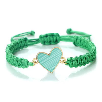 Mint Green/Military Green/White Heart Shaped Pendant Bracelet Adjustable Braided Bangles Summer Love Limited Jewelry for Couples