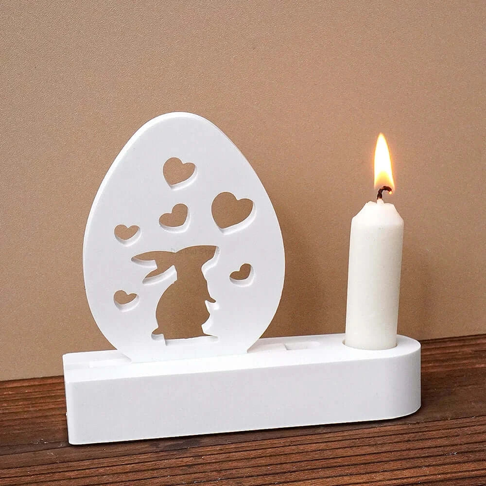 Heart Rabbit Candle Holder Silicone Mold Egg Shape Love Bunny Candlestick Molds DIY Plaster Concrete Resin Making Home Decor