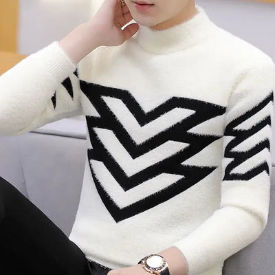 Korean Version Style Up Uppolo/Turtle Neck Sweater Loose Fit Versatile Winter Stretch Knitted Top Outer Wear Plush Top For Men