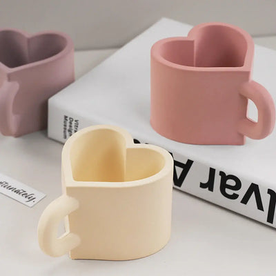 DIY Love Heart Mug Silicone Mold Aromatic Candle Jar Handle Teacup Gypsum Resin Mould Handmade Home Decor Valentine's Day Gifts