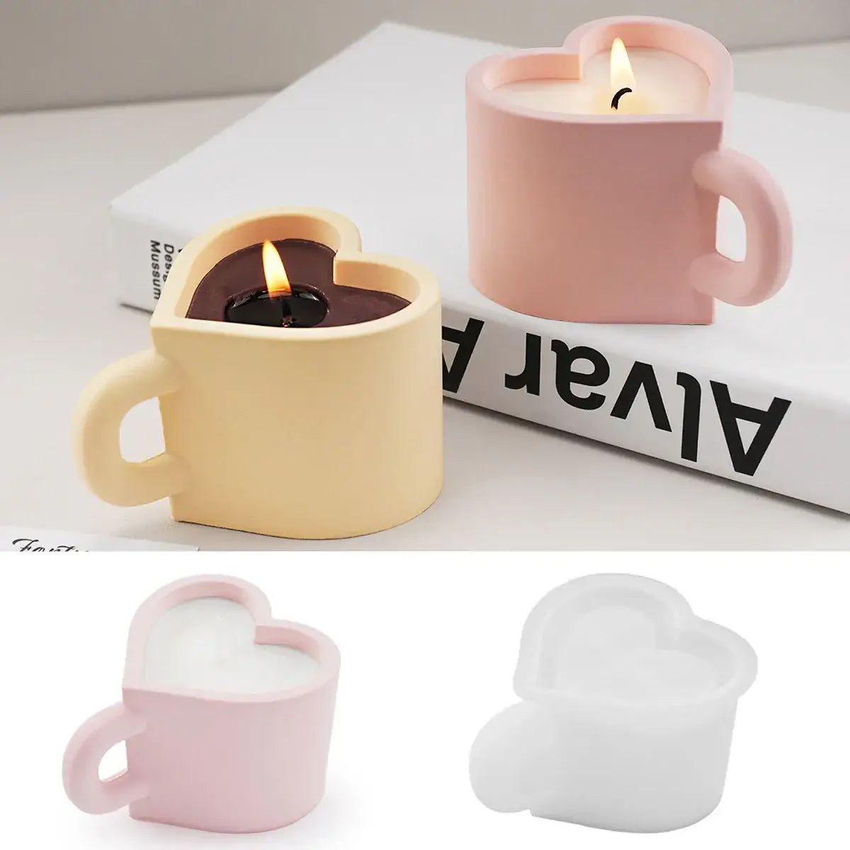 DIY Love Heart Mug Silicone Mold Aromatic Candle Jar Handle Teacup Gypsum Resin Mould Handmade Home Decor Valentine's Day Gifts