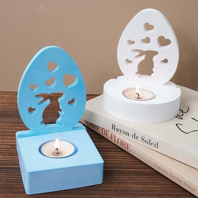 Heart Rabbit Candle Holder Silicone Mold Egg Shape Love Bunny Candlestick Molds DIY Plaster Concrete Resin Making Home Decor