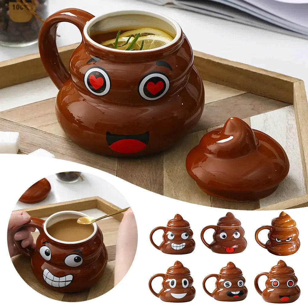 Poop Ceramic Cup,480ml Creative Coffee Cups with Spoon for Home Offices,Naughty Prank Drinkware Mug for Birthday Christmas Gift