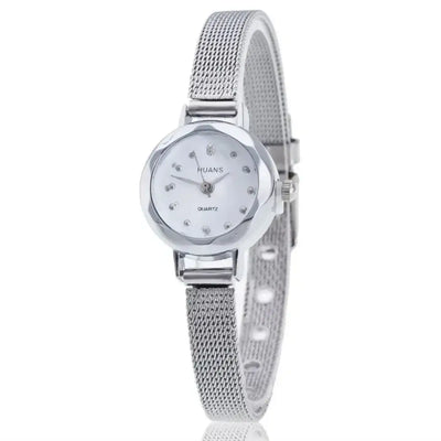 Women Ladies Stainless Steel Mesh Band Wrist Watch Trend Female Watch Stainless Steel Case Classic Silver Simple Reloj Mujer