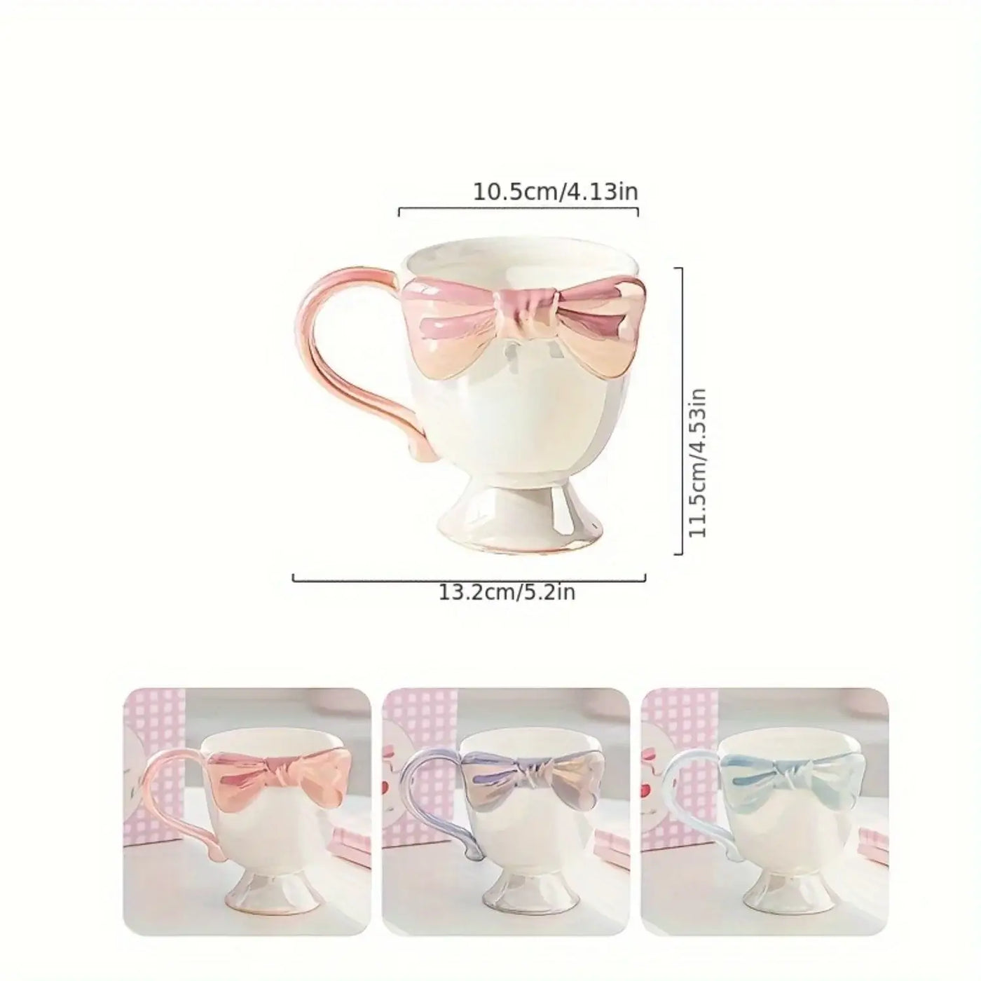 1pc, Bow Decor Coffee Mug, Ceramic Coffee Cups, Cute Kawaii Footed Water Cups, Summer Winter Drinkware, Gifts For Ladies Girls