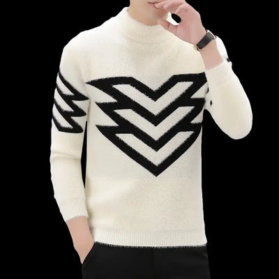 Korean Version Style Up Uppolo/Turtle Neck Sweater Loose Fit Versatile Winter Stretch Knitted Top Outer Wear Plush Top For Men