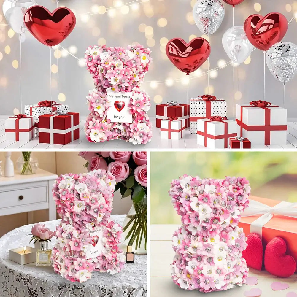 Valentine Present Artificial 17cm Flower Rose Teddys Bear Pink Eternal-Rose Love Present for Girlfriends Couples Lovers