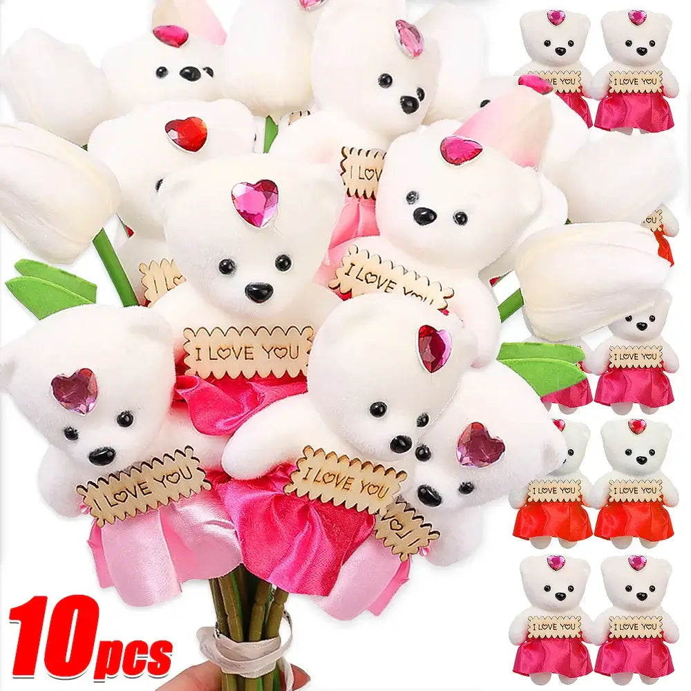 10/5Pcs Foam Bear Artificial Flower Teddy Bear Rose for Wedding Birthday Party Home Decoration Accessories DIY Valentines Gifts