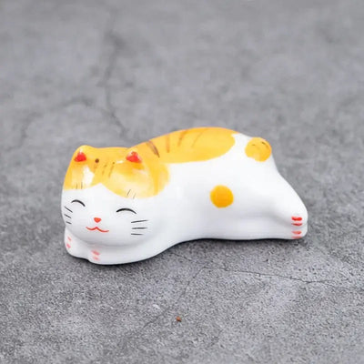 Ceramic Cute Cat Chopstick Holder Tableware Underglaze Restaurant Simple Oval Spoon Bracket Utensil for Kitchen Decoration Home