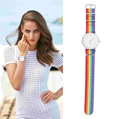 Rainbow Designed Watch Unisex Wrist Watch Fashion Quartz Watch Delicate Wrist Decoration Silver Rainbow Designed Watch