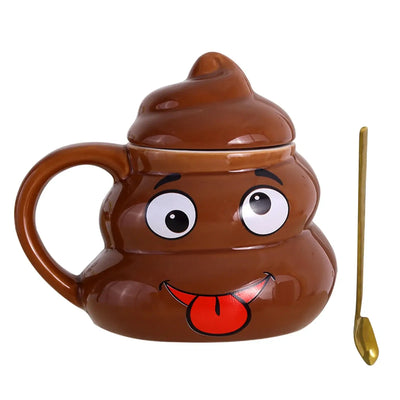 Poop Ceramic Cup,480ml Creative Coffee Cups with Spoon for Home Offices,Naughty Prank Drinkware Mug for Birthday Christmas Gift