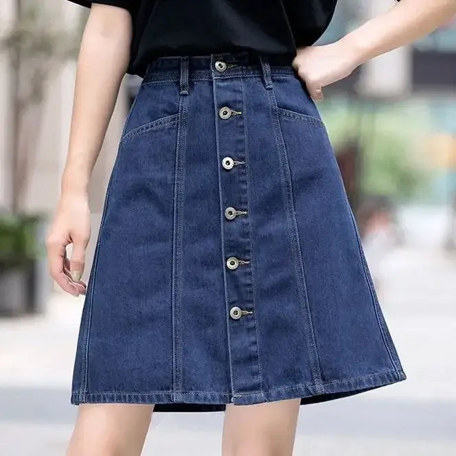 Women's Split Midi Skirt With High Waist Fashion A Shape Slimmer Bust Skirt 2024 Summer New Item Plus Jeans School Girl Uniform