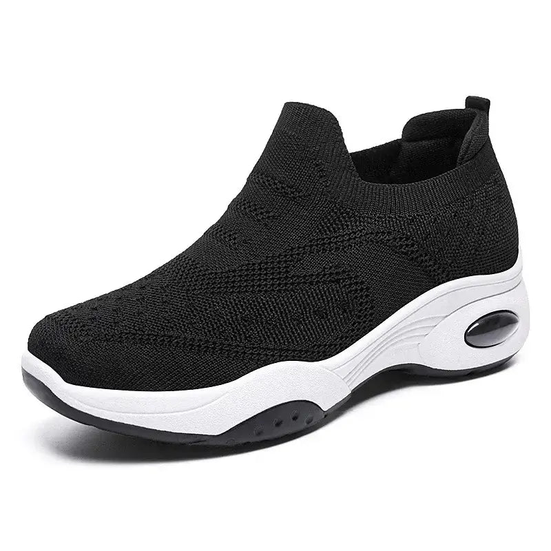 Women Platform Sneakers Fashion Thick Soles Heightened Casual Shoes Comfortable Cushions Loafers Knitted Fabric Walking Shoes