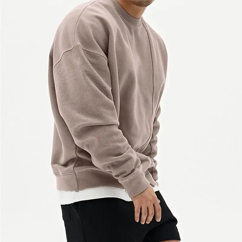 Mens Patchwork Crew Neck Sweatshirt Lightweight Terry Long Sleeve Sweatshirts Leisure Sports Man Pullover Plus Size Male Tops