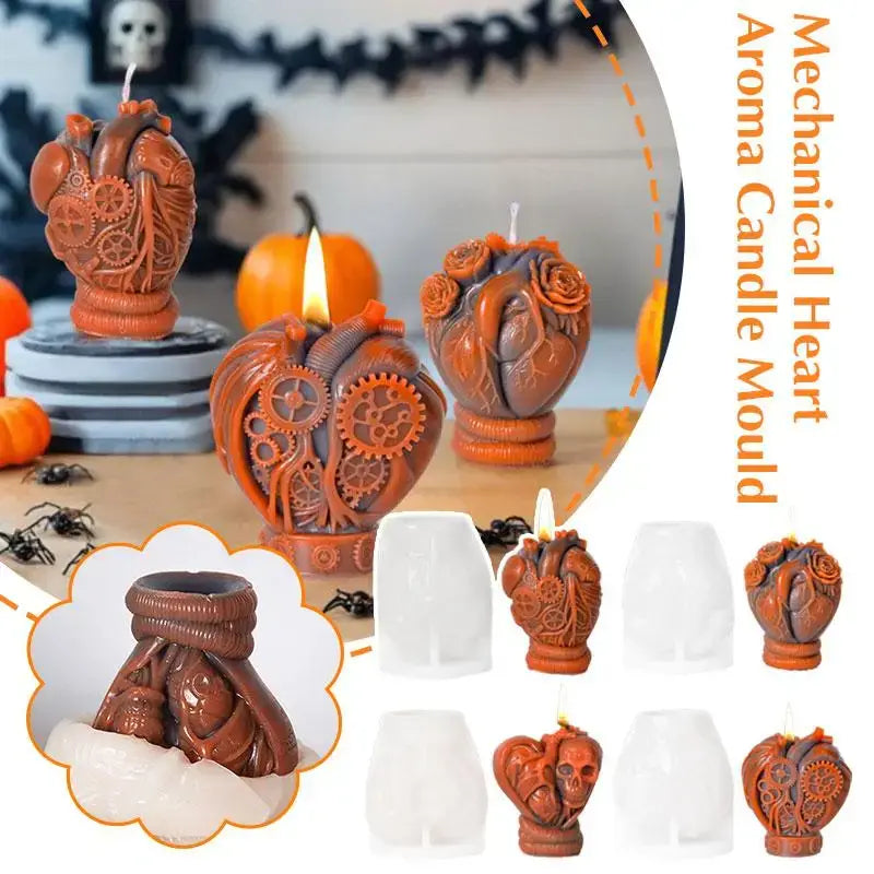 New Mechanical Heart Scented Candle Silicone Mold DIY Halloween Resin Skull Home Decor Mould Handmade Plaster Cement Orname L4H6