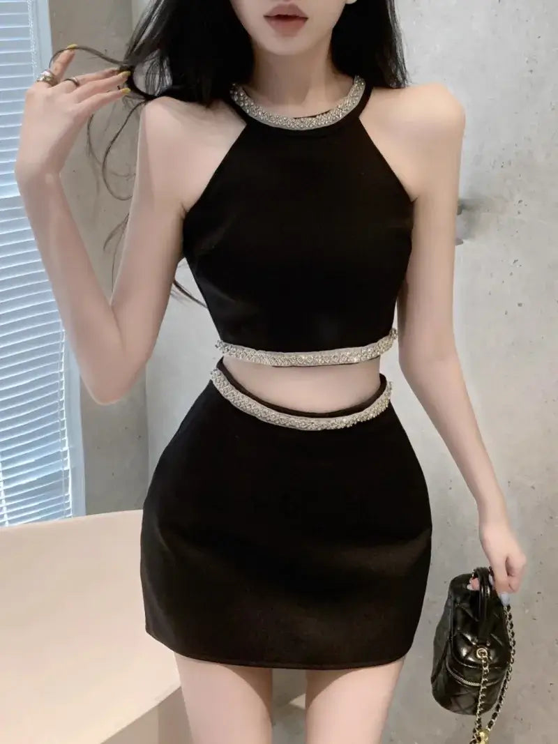 Heavy Industry Diamond Tanks Y2k Camis Crop Top Two Piece Sets Outifits High A Line Short Skirts New 2025 Shirts for Women