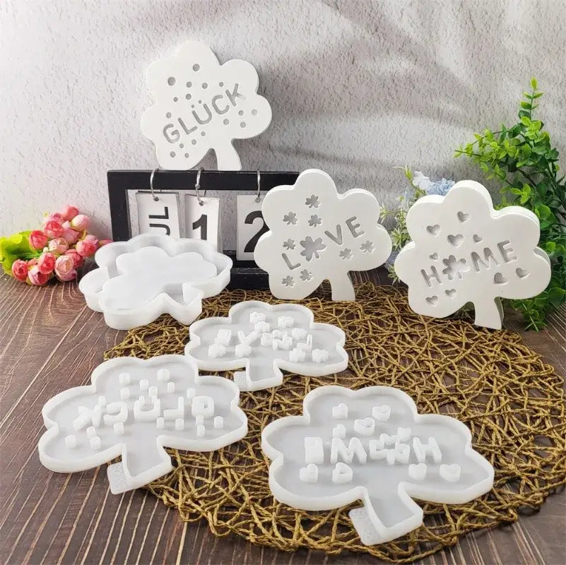 3D Hollow Splicing Clover Silicone Mold DIY Letter Love Clover Ornaments Silicone Mold Lighting Box Candle Holder Cement Mould