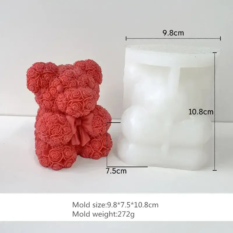 Rose Bear Heart Mold Bouquet Flower Valentine'day DIY Mold Heart Shape Silicone Candle Mould