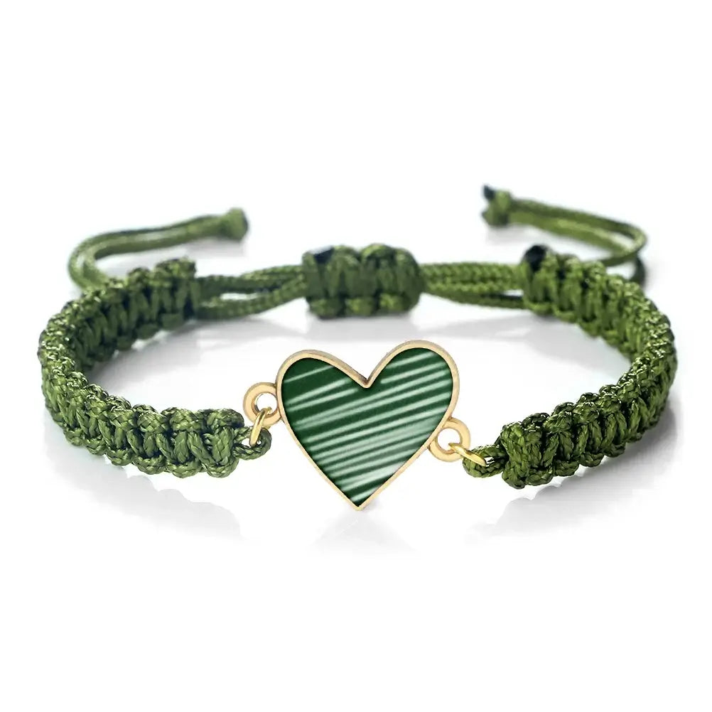 Mint Green/Military Green/White Heart Shaped Pendant Bracelet Adjustable Braided Bangles Summer Love Limited Jewelry for Couples