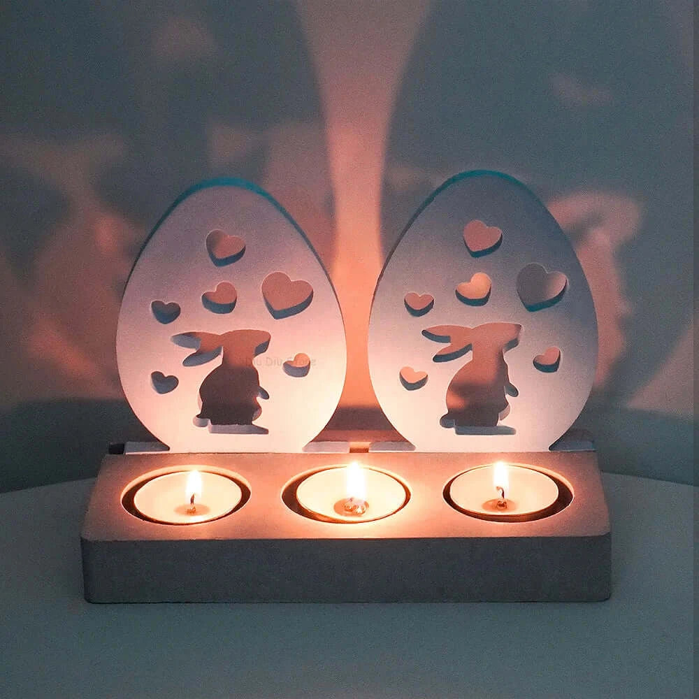 Heart Rabbit Candle Holder Silicone Mold Egg Shape Love Bunny Candlestick Molds DIY Plaster Concrete Resin Making Home Decor