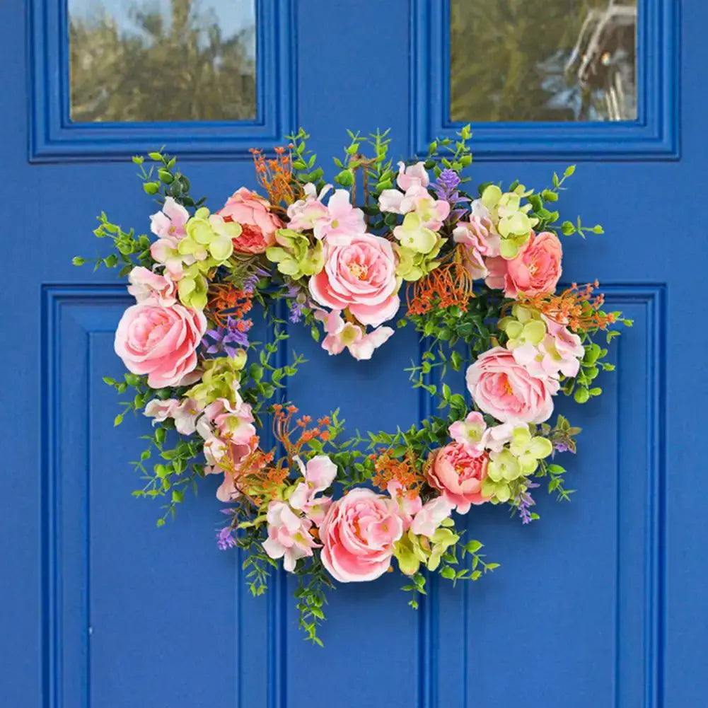 Valentines Wreath For Front Door Heart Shape Artificial Rose Flower Garland Silk Fake Peony Wedding Wall Hanging Decoration