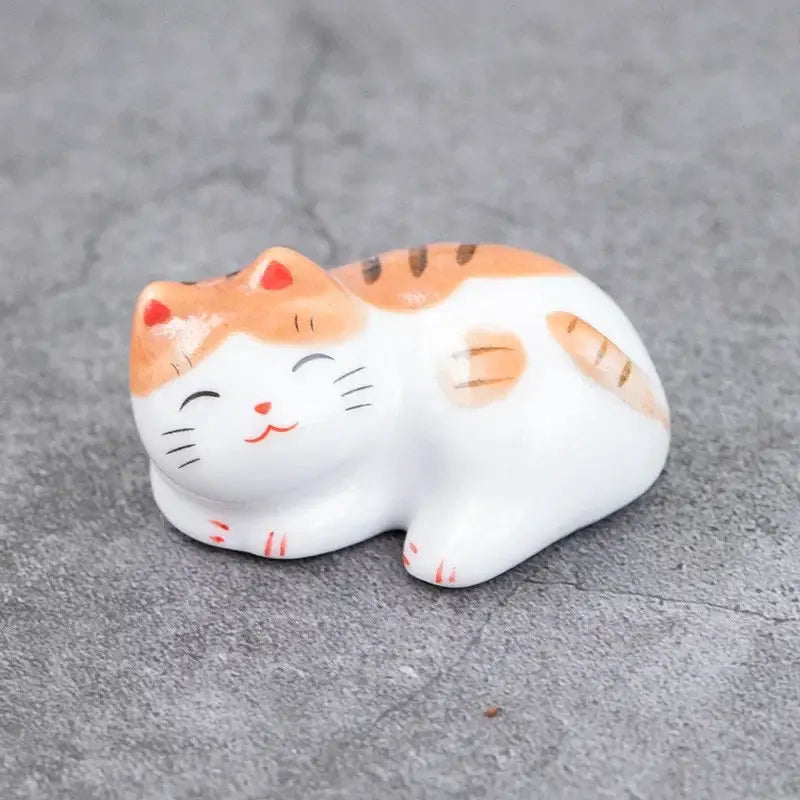 Ceramic Cute Cat Chopstick Holder Tableware Underglaze Restaurant Simple Oval Spoon Bracket Utensil for Kitchen Decoration Home