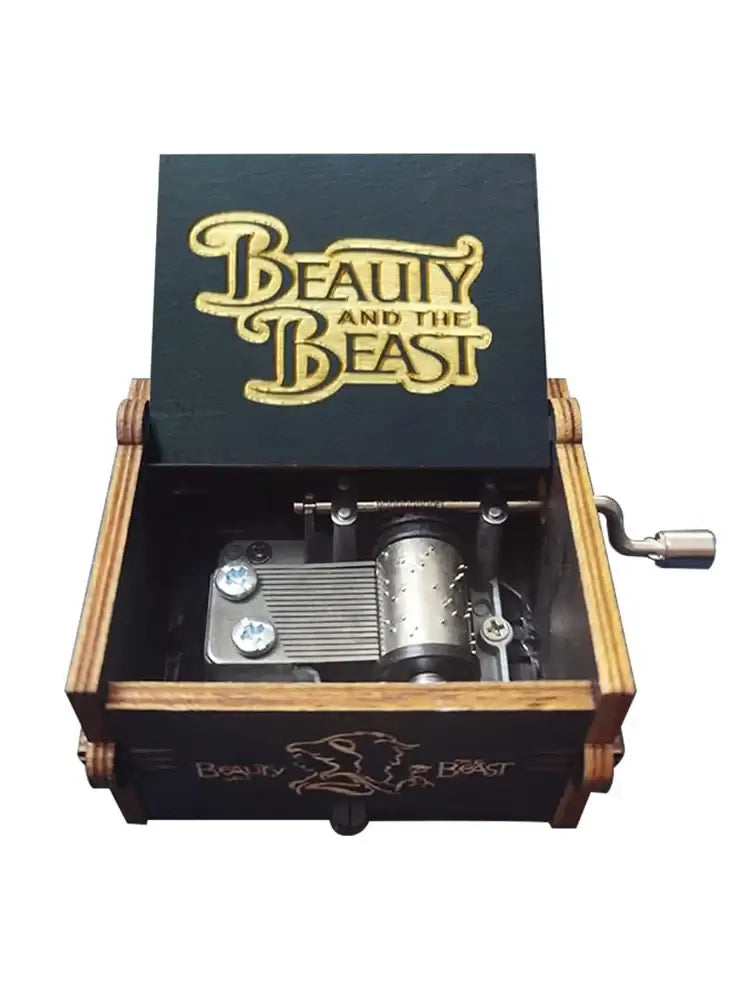 Wooden Music Box Beauty and Beast Hand Cranked Home Decoration Carved Musical Box Valentine's Day Birthday Gif