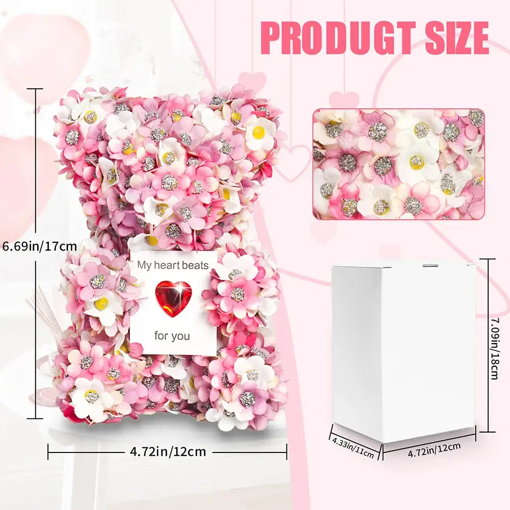 Valentine Present Artificial 17cm Flower Rose Teddys Bear Pink Eternal-Rose Love Present for Girlfriends Couples Lovers