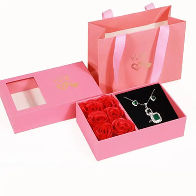 Flower Jewelry Box Six Roses Window Gift Box Ring Earrings Pendant Jewelry Box Jewelry Organizer Valentines Day Decoration