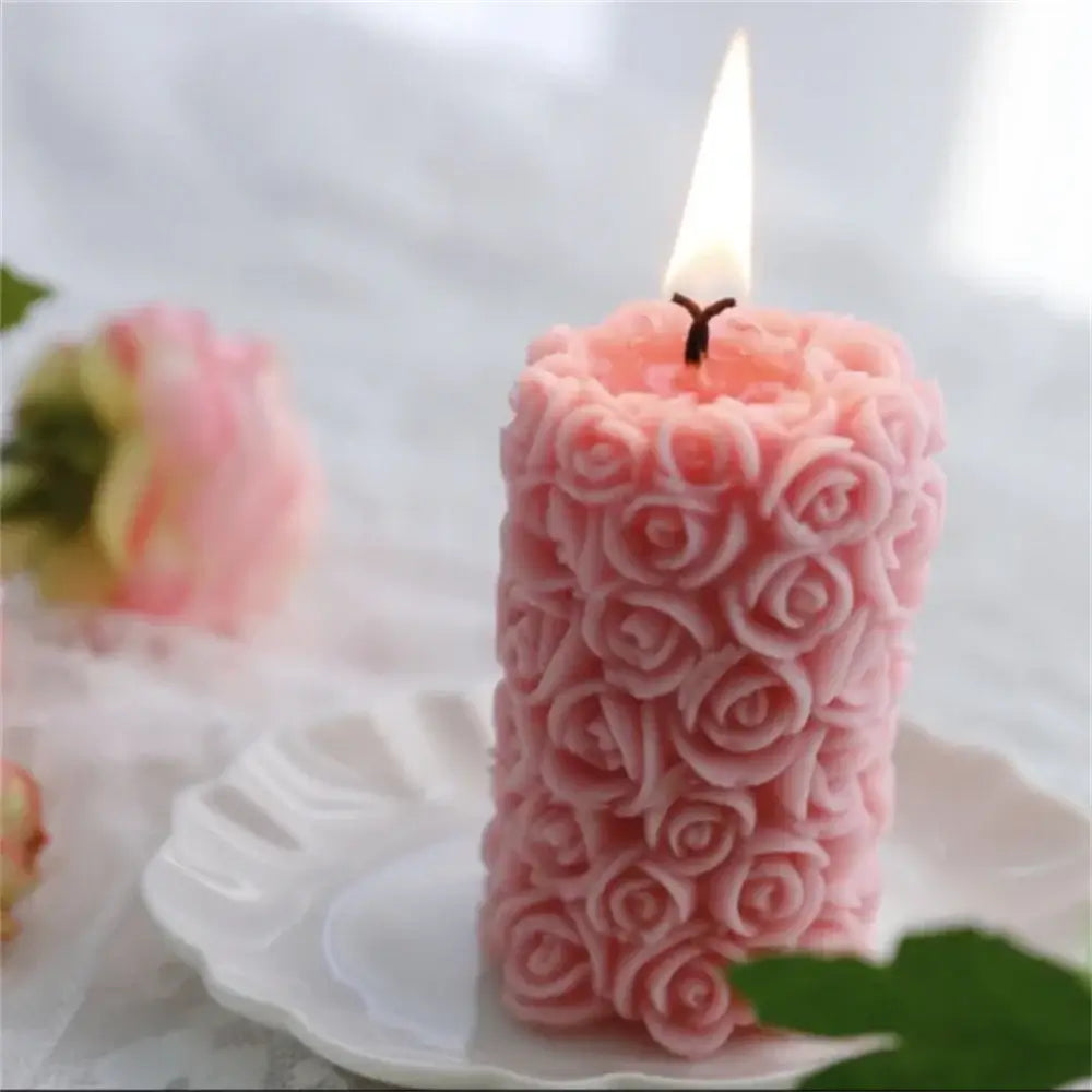 3D Butterfly Heart Rose Carving Cylinder Candle Mold DIY Handmade Flower Relief Craft Plaster Resin Mould Soap Making Tools