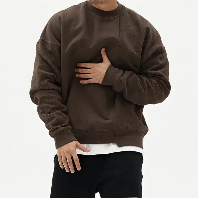 Mens Patchwork Crew Neck Sweatshirt Lightweight Terry Long Sleeve Sweatshirts Leisure Sports Man Pullover Plus Size Male Tops