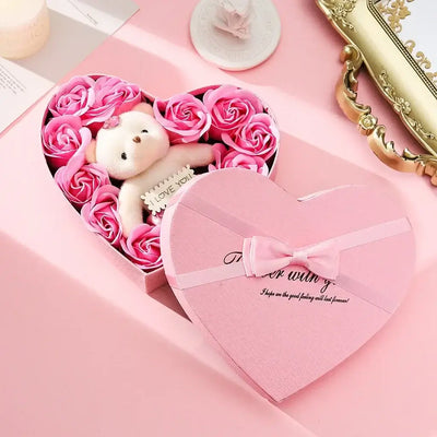 2/1pcs Valentines Day Gift 10 Flowers Soap Flower Gift Rose Box Bears Bouquet Wedding Decoration Gift Festival Heart-shaped Box