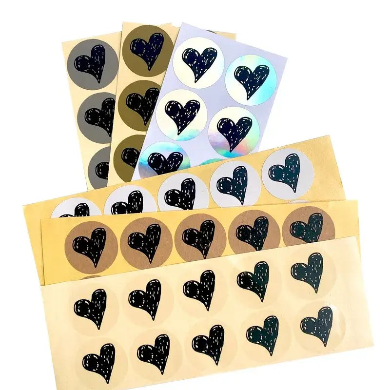 100Pcs Stickers LOVE  Heart Black hand painted diy transparent white sealing sticker cowhide foil gold silver 35MM