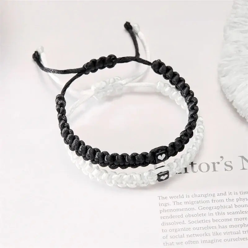 Couple Love Heart Braid Bracelet Design Creative Rope Style Valentine Day Classic Black and White Bracelet Attraction Jewelry