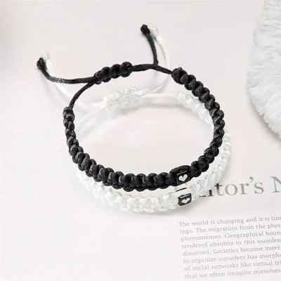 Couple Love Heart Braid Bracelet Design Creative Rope Style Valentine Day Classic Black and White Bracelet Attraction Jewelry