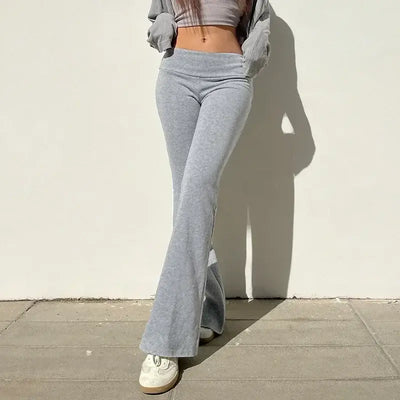 Casual Sexy Basic Solid Flare Pants Y2K Slim Low-Waisted Boot Cut Pants Women 2024 Autumn Spring Fashion Streetwear Lady