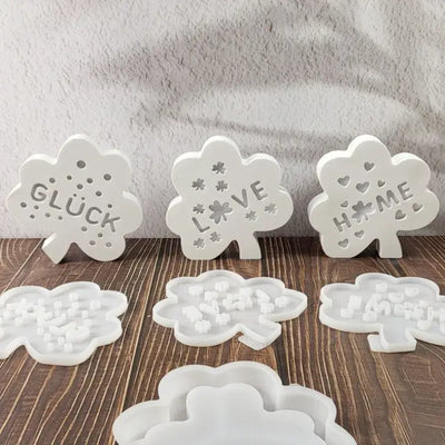 3D Hollow Splicing Clover Silicone Mold DIY Letter Love Clover Ornaments Silicone Mold Lighting Box Candle Holder Cement Mould