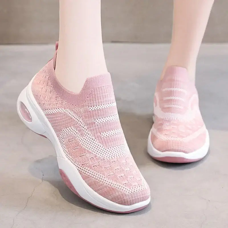 Women Platform Sneakers Fashion Thick Soles Heightened Casual Shoes Comfortable Cushions Loafers Knitted Fabric Walking Shoes