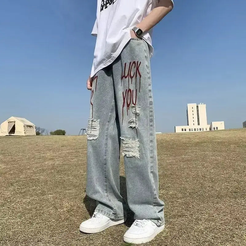 Spring Autumn Men's Jeans Neutral Wide Leg Denim Trousers Loose Straight Men Jeans Asthetic Pants for Boy Casual Baggy Hip Hop