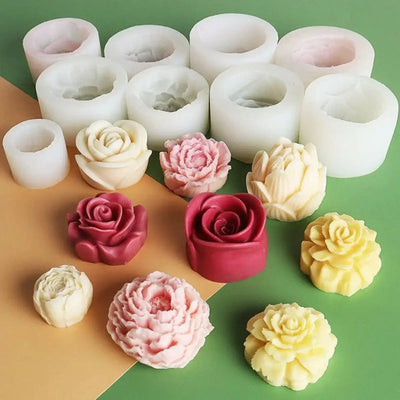 Lotus Flower Silicone Candle Mold Sunflower Peony Multi Style Soap Resin Crystal Mould Heart Rose Chocolate Ice Making Set Gifts